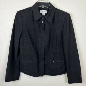 Calvin Klein Size 8 Wool Black Button Up Jacket Blazer Lined Pads Pockets